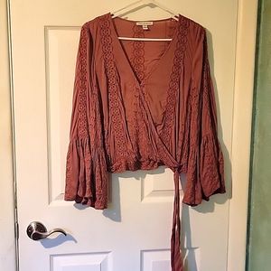 American eagle outfitters purple surplice top with bell sleeves small